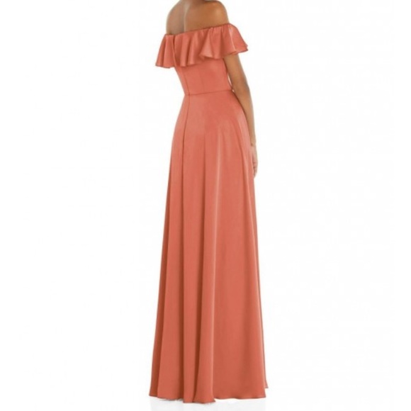 NWT Social Bridesmaids 8227 Hunter green off shoulder ruffle gown whisper satin - Picture 4 of 10